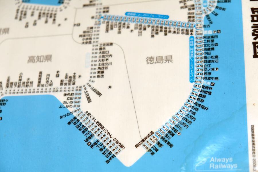 徳島県東南部 鉄道路線図
